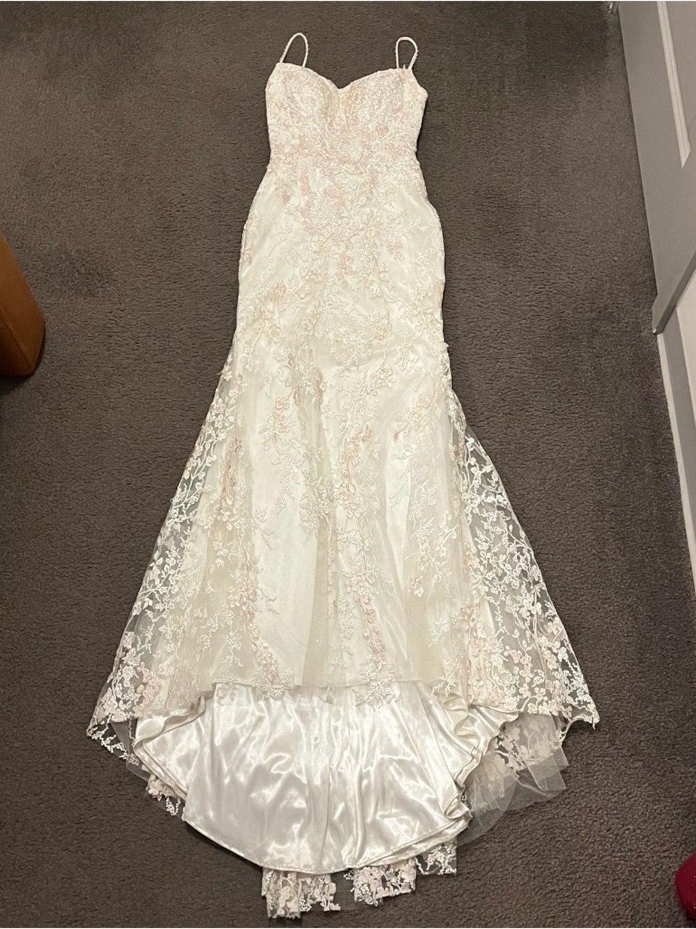 Sherri Hill White & Pale Pink Floral Appliqué Prom Dress - Picture 5 of 16